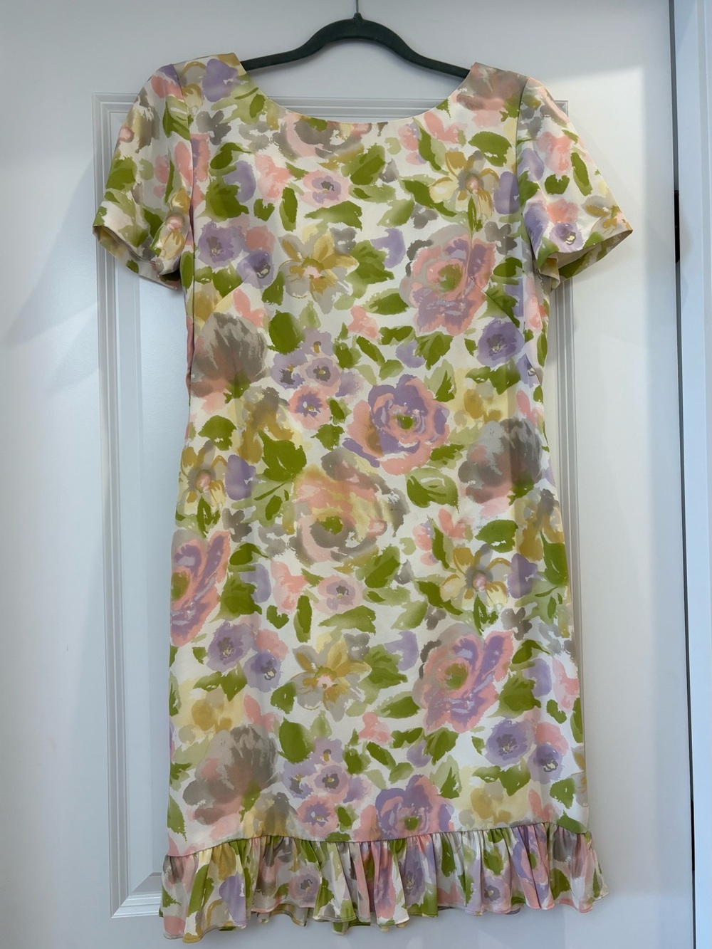 Vintage Maggy London 100% Silk Pastel Floral Short-Sleeve Dress (Size 10)